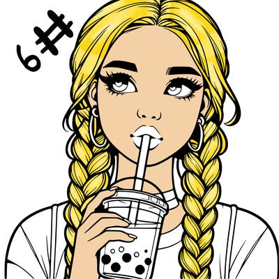 realistic girl with braided hair drinking boba