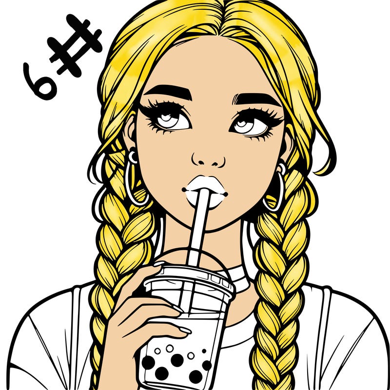 realistic girl with braided hair drinking boba