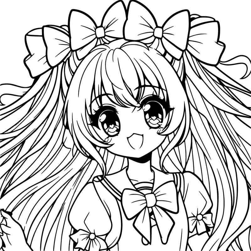 manga girl with long hair and lots of bows