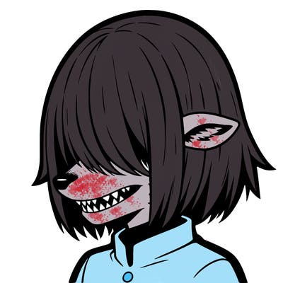 sharp teeth deer man with bob haircut