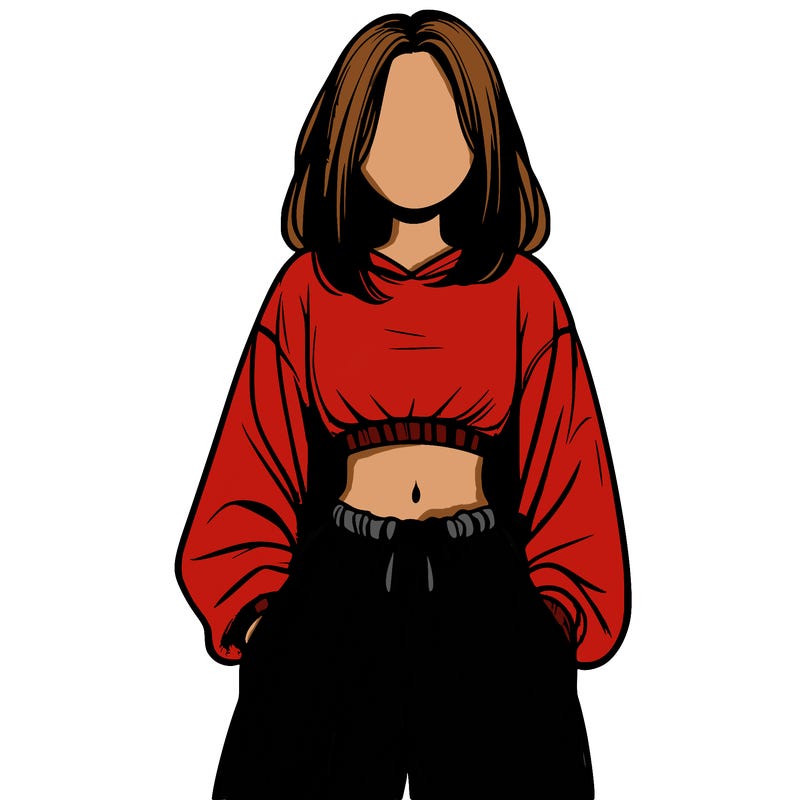 realistic girl faceless with baggy pants and a crop top