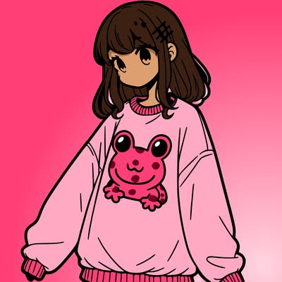 girl wearing frogging sweatshirt