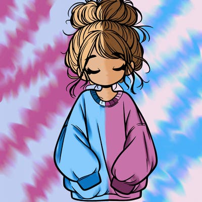 girl with baggy sweatshirt and messy bun