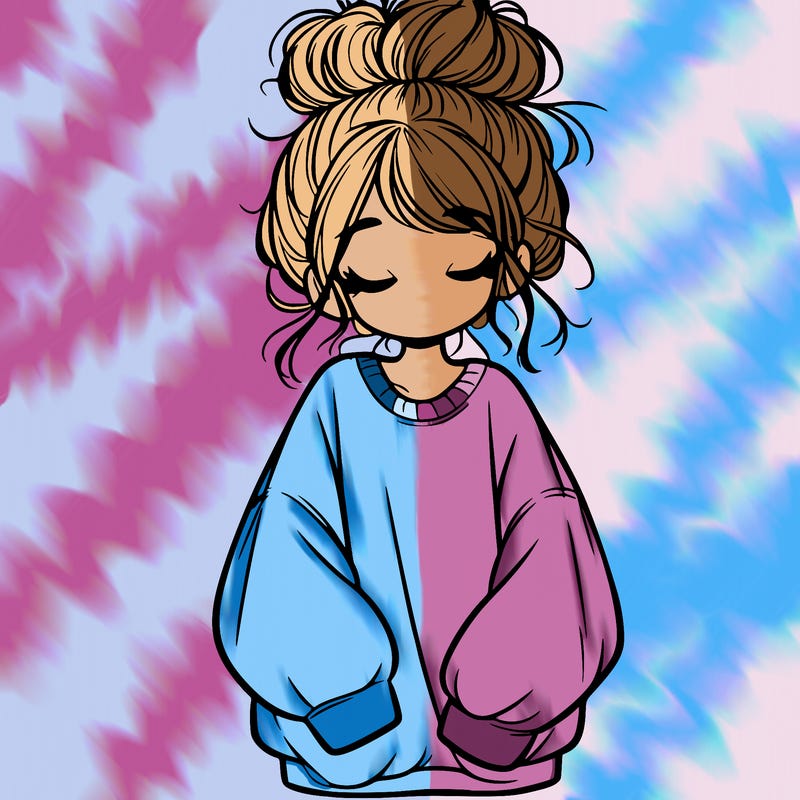 girl with baggy sweatshirt and messy bun