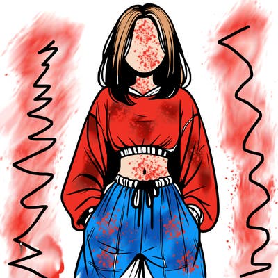 realistic girl faceless with baggy pants and a crop top