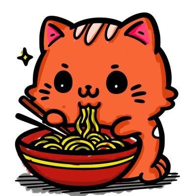 cute cat eating ramen