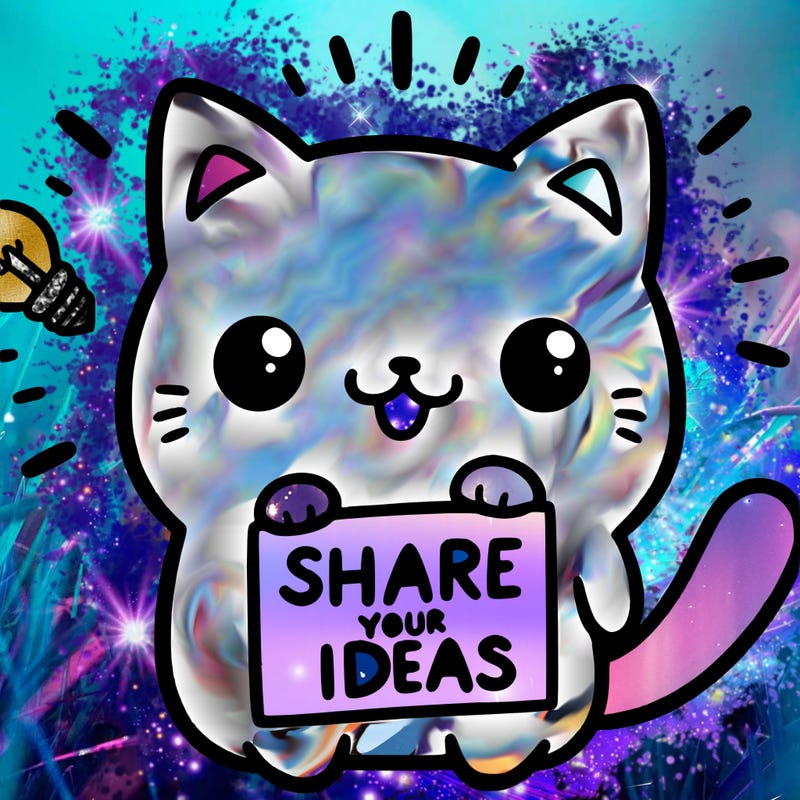 a cute cat saying share your ideas