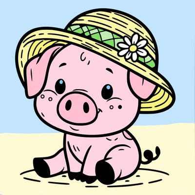 cute pig with sunhat
