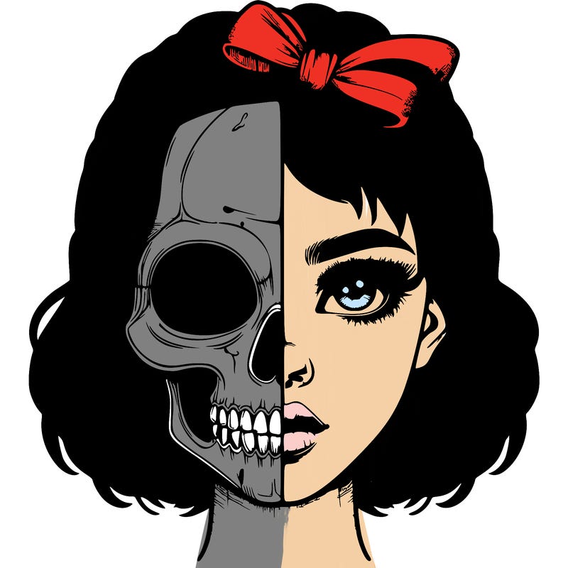 realistic girl with half skull mask