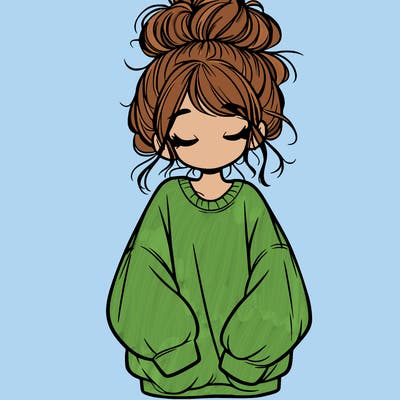 girl with baggy sweatshirt and messy bun