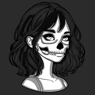 realistic girl with skull
