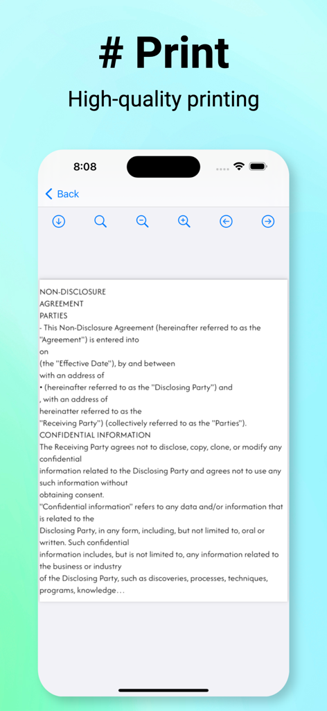 AI Image to Text OCR Scanner - Interfaz de la aplicación escáner OCR con IA mostrando la función de impresión de alta calidad para texto escaneado