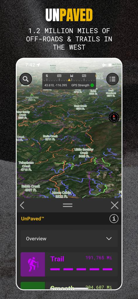 Scout To Hunt: Shed Hunt Maps - Scout To Hunt app displaying a 3D terrain map with over a million miles of off road trails in the Western United States