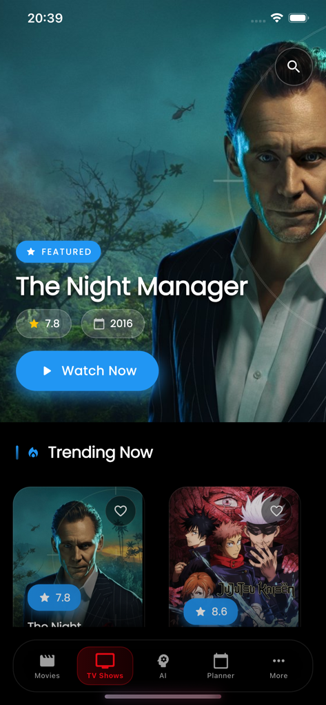 Netmirror app home screen showing featured and trending TV shows in a dark modern interface