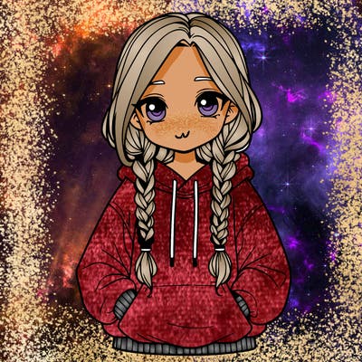 a realistic girl with a oversized hoodie and she has braids
