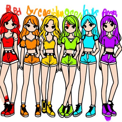 a group of girls wearing crop tops and shorts