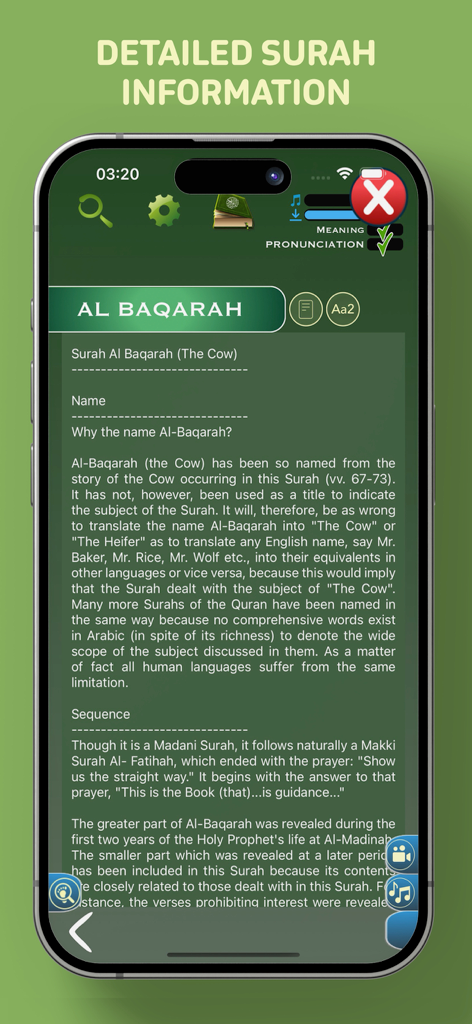 Offline Quran Audio Reader Pro - Detailed Surah information screen for Al Baqarah in the Offline Quran Audio Reader Pro app