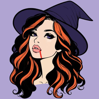 realistic witch girl with wavy hair and lips