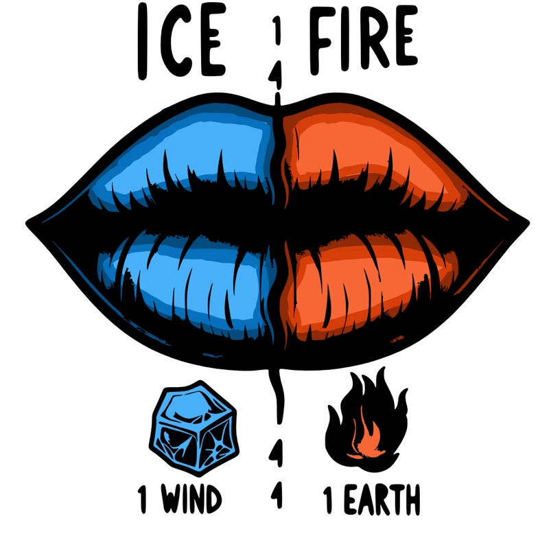 realistic lip split in fourth . 1 fourth ice 1 fire 1wind 1 earth
