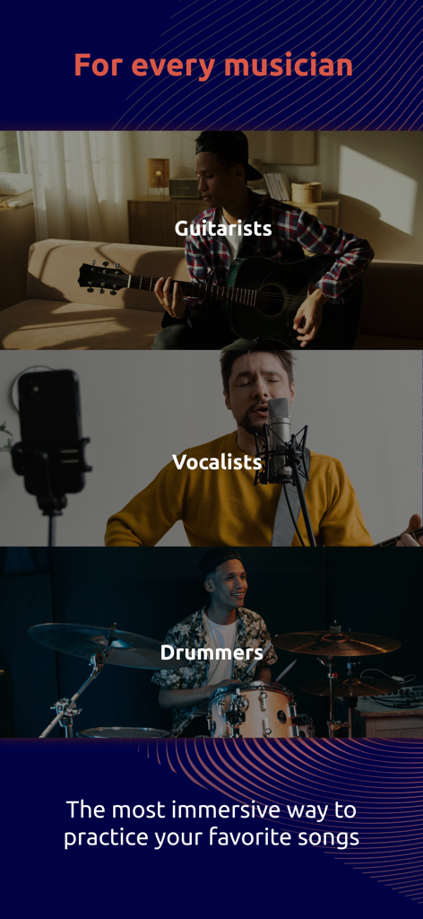 AudioRetune: AI Vocal Remover - A collage showing a guitarist, a vocalist, and a drummer practicing music