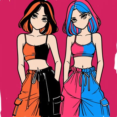 two girls with crop top with baggy pants
