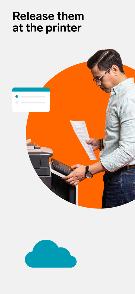 A professional releasing documents at an office printer using YSoft SAFEQ