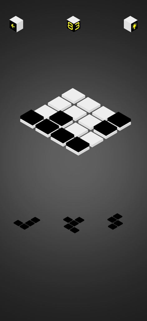 Black Block Blast - 3D isometric block puzzle gameplay with a minimalist dark mode aesthetic
