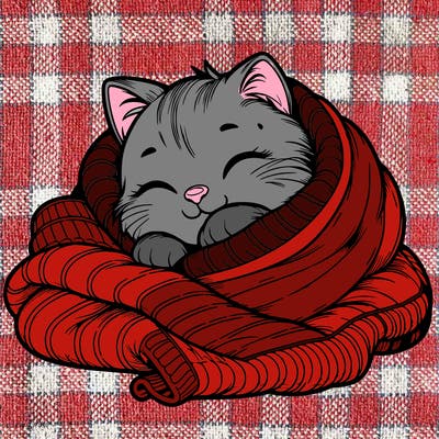 realistic cozy cat in a blanket