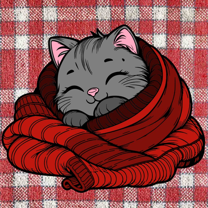 realistic cozy cat in a blanket