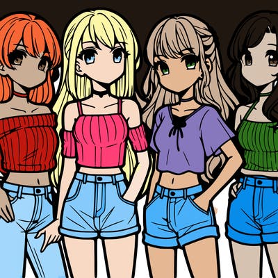 teen manga girls group of 4