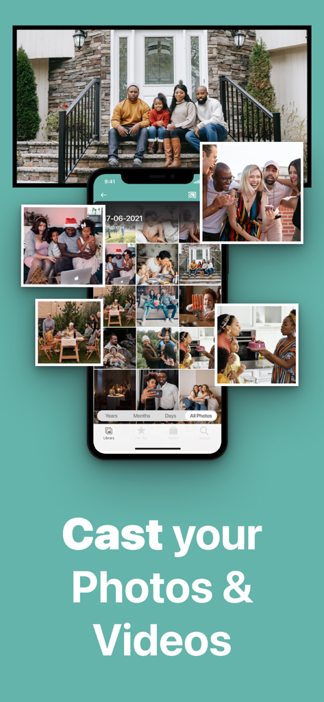 An iPhone casting a gallery of photos and videos to an LG Smart TV screen