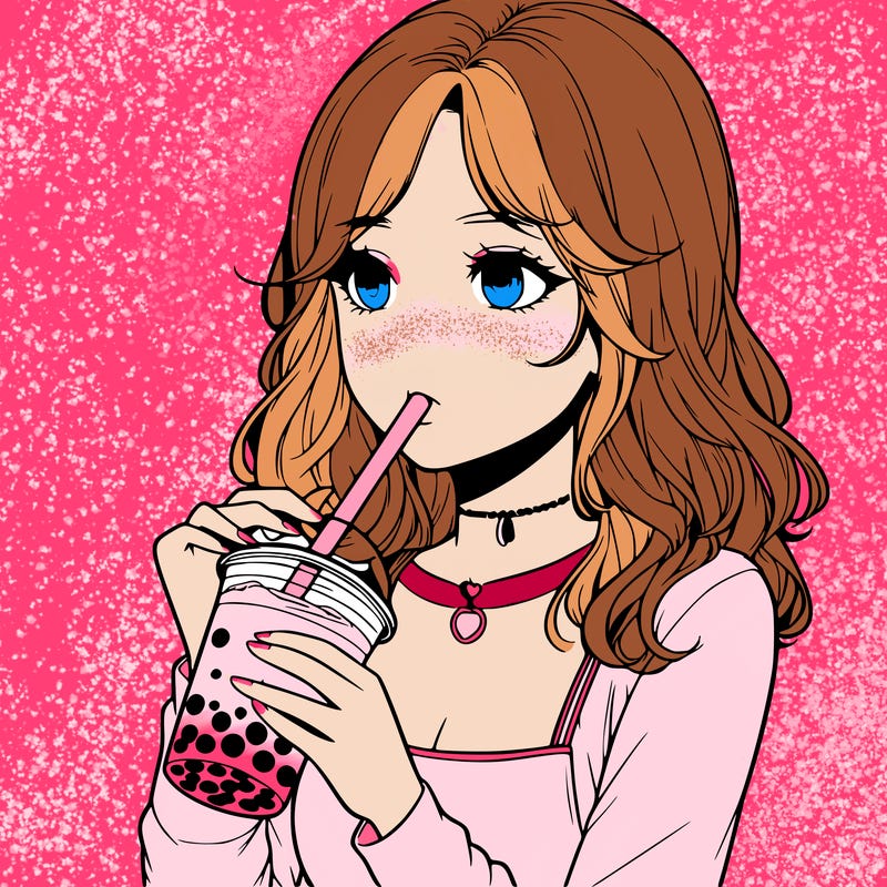 realistic girl drinking boba tea
