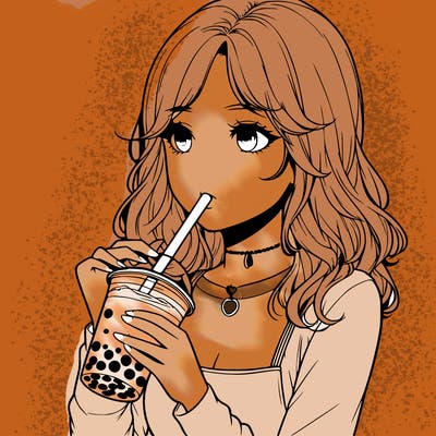 realistic girl drinking boba tea