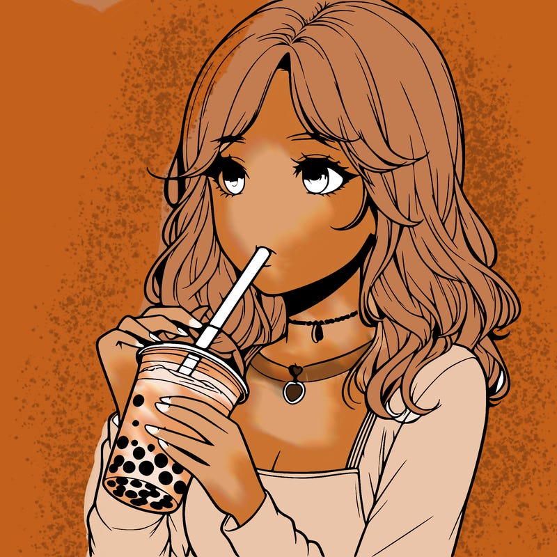 realistic girl drinking boba tea