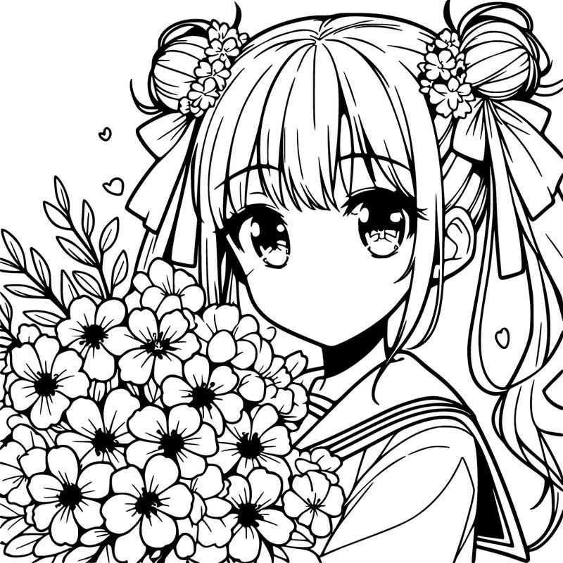 anime girl with flowers