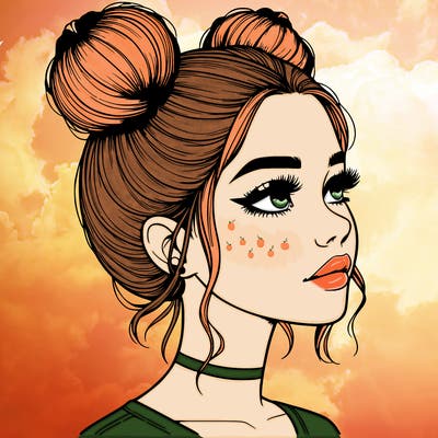 realistic girl with buns on the top of her head