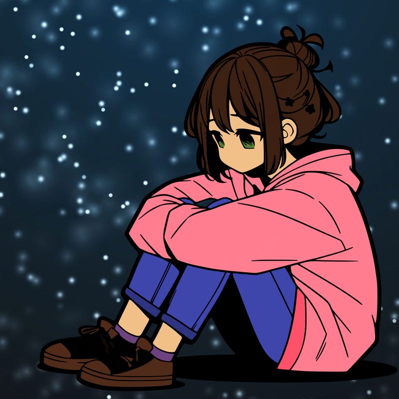 sad anime girl sitting alone