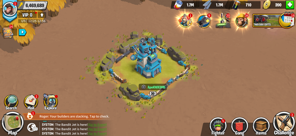 Gameplay screenshot of Age of Apes showing a monkey outpost base and strategy game user interface