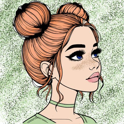realistic girl with buns on the top of her head