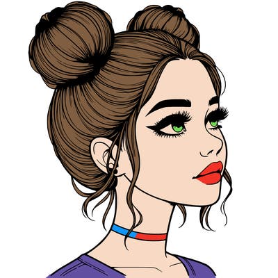 realistic girl with buns on the top of her head