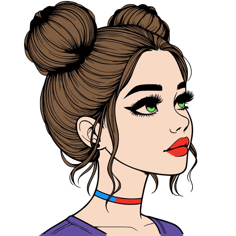realistic girl with buns on the top of her head