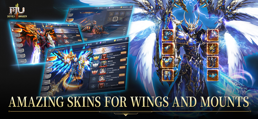 MU: Devils Awaken - A character showcasing amazing skins for wings and mounts in MU Devils Awaken