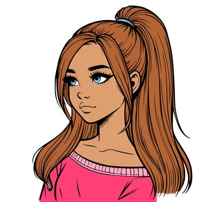 realistic girl with a high ponytail