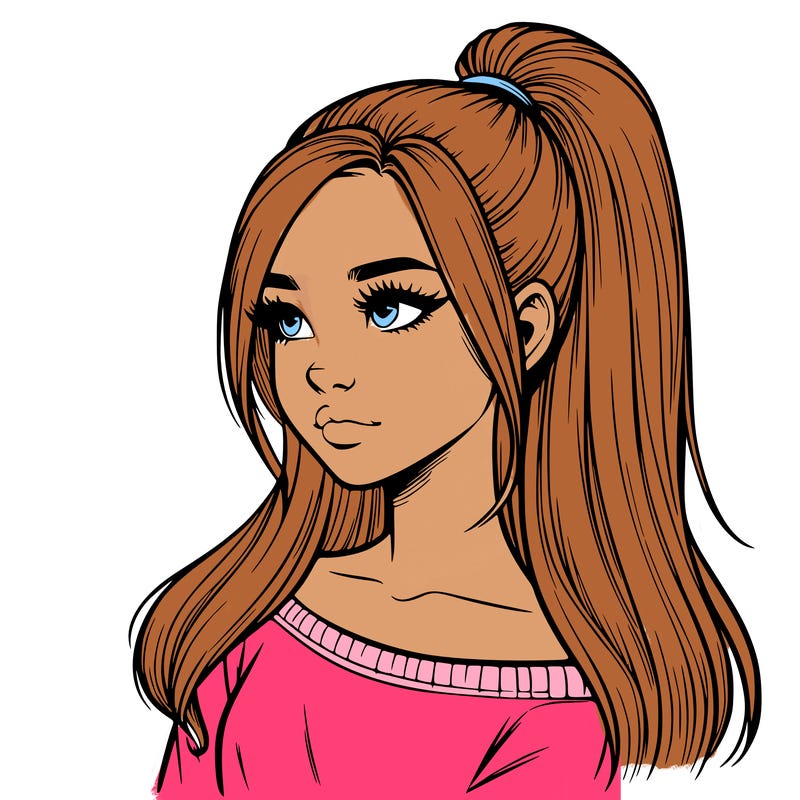 realistic girl with a high ponytail
