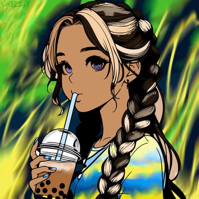 realistic girl with braided hair drinking boba