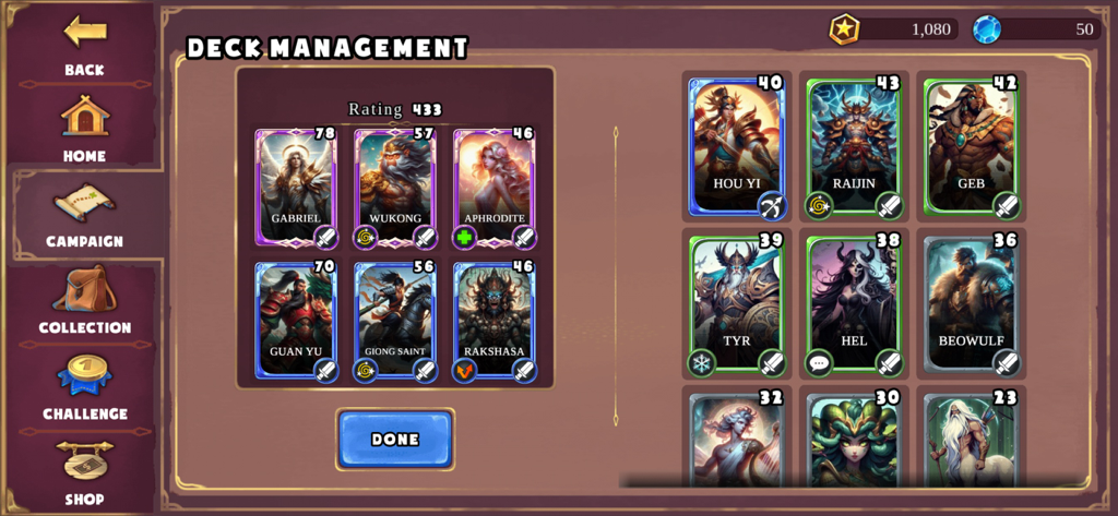 Hero Wars - stick fight - TCG - Deck management interface showing character cards and game menus in Hero Wars stick fight TCG