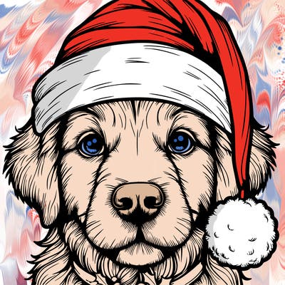 realistic dog with a christmas hat