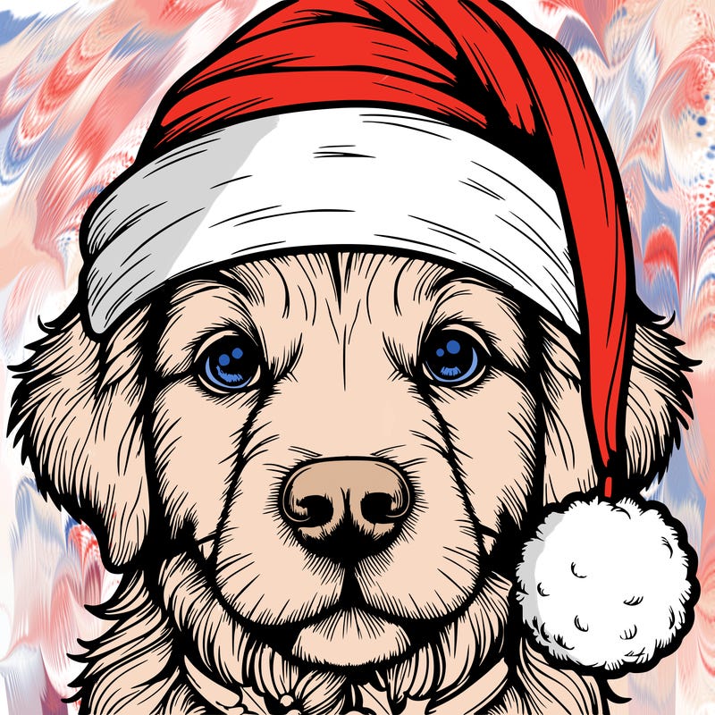 realistic dog with a christmas hat