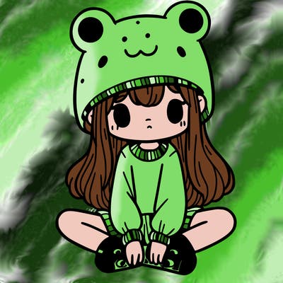 a girl wearing a frog hat and some frog socks