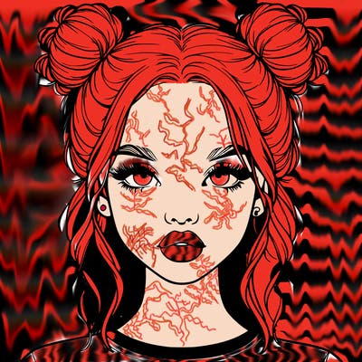 realistic girl with two buns in hair and lips